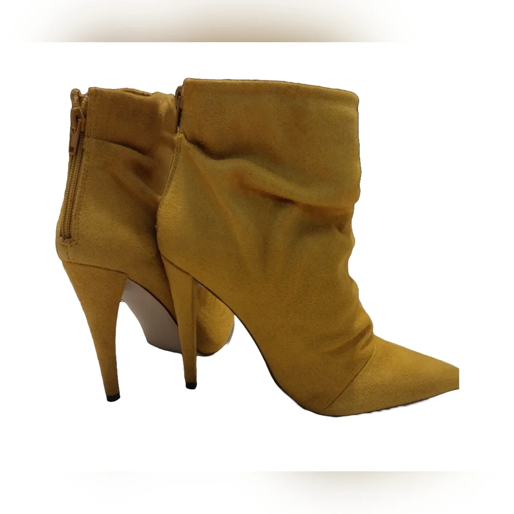 Women's Mustard Suede Ankle Boots - Picture 4 of 7